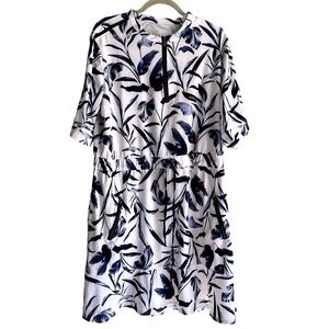TAIL Womens Drawstring Waist Zipper Front Dress Tunic XXL Blue White Resort OOTD